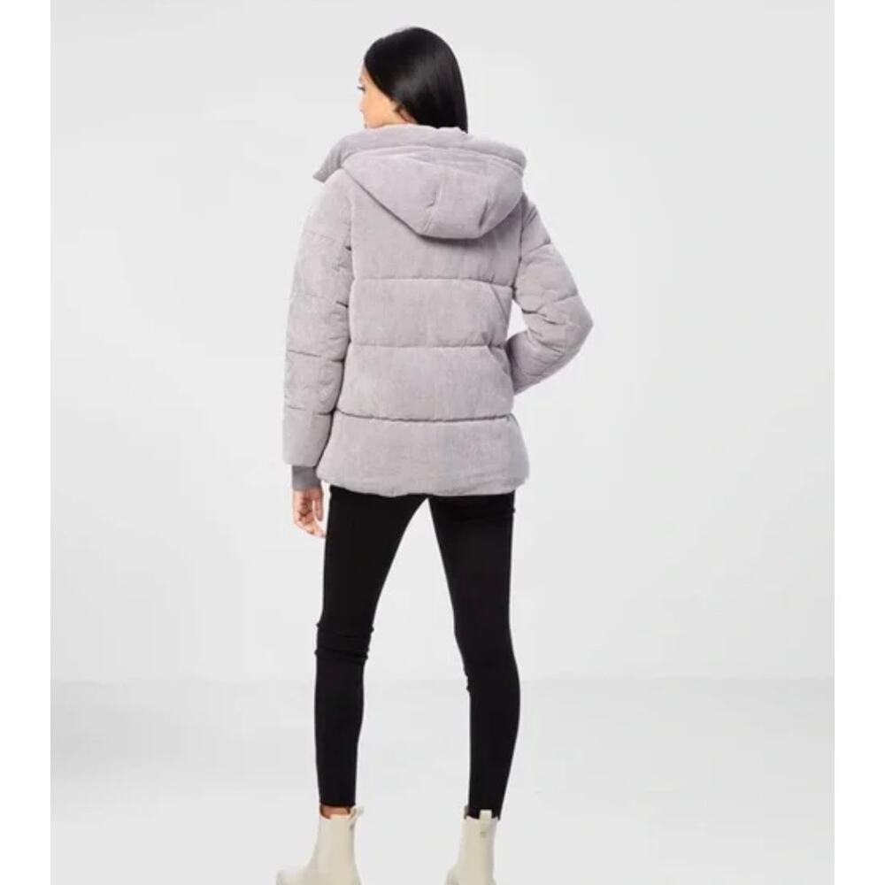 Sam Edelman Gray Quilted Corduroy Puffer Jacket Coat Hood Women's M Medium - Picture 4 of 15